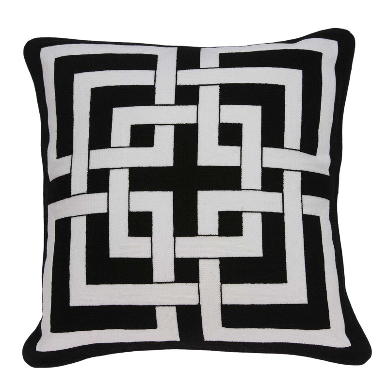 Coussin décoratif en coton Parkland Collection Abali, 20 po, Poly, Blanc / noir