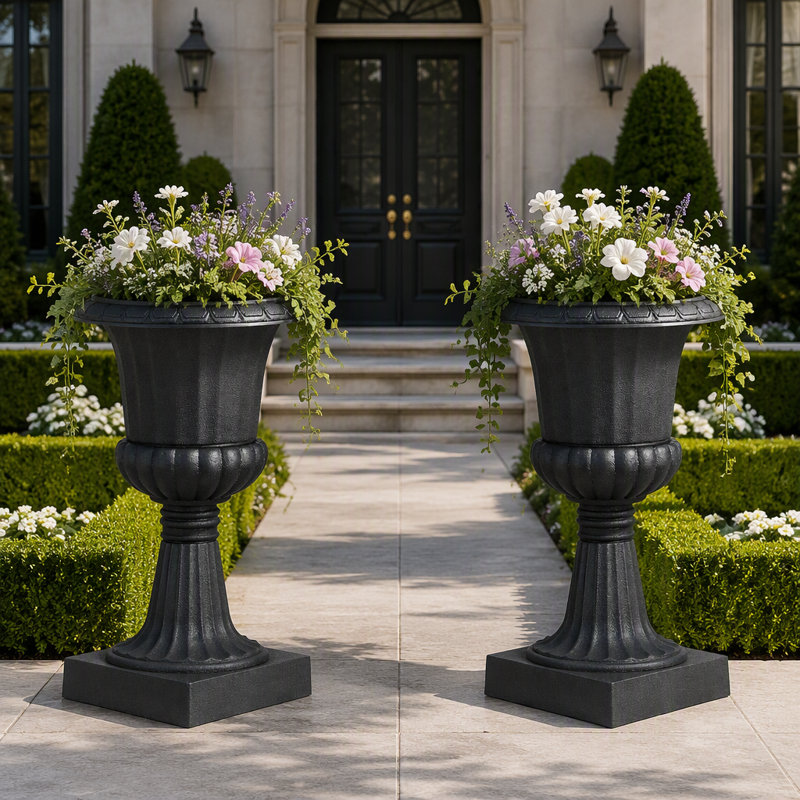 Lot de 2 jardinières en plastique de 67 cm (26,4 pouces), pots de fleurs classiques pour porche
