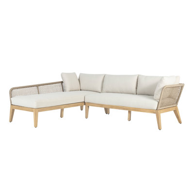 Lakischa 64.2'' Wide L-Shaped Teak Chaise with Cushions
