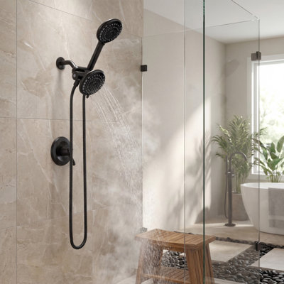 Akicon 2-in-1 Rain Shower Head with Handheld Spray Combo, 6-Setting High Pressure Dual Shower Head for Bathroom, 2.5 GPM Flow Rate, Showerhead System with Adjustable Angle, Anti-Clog Nozzles
