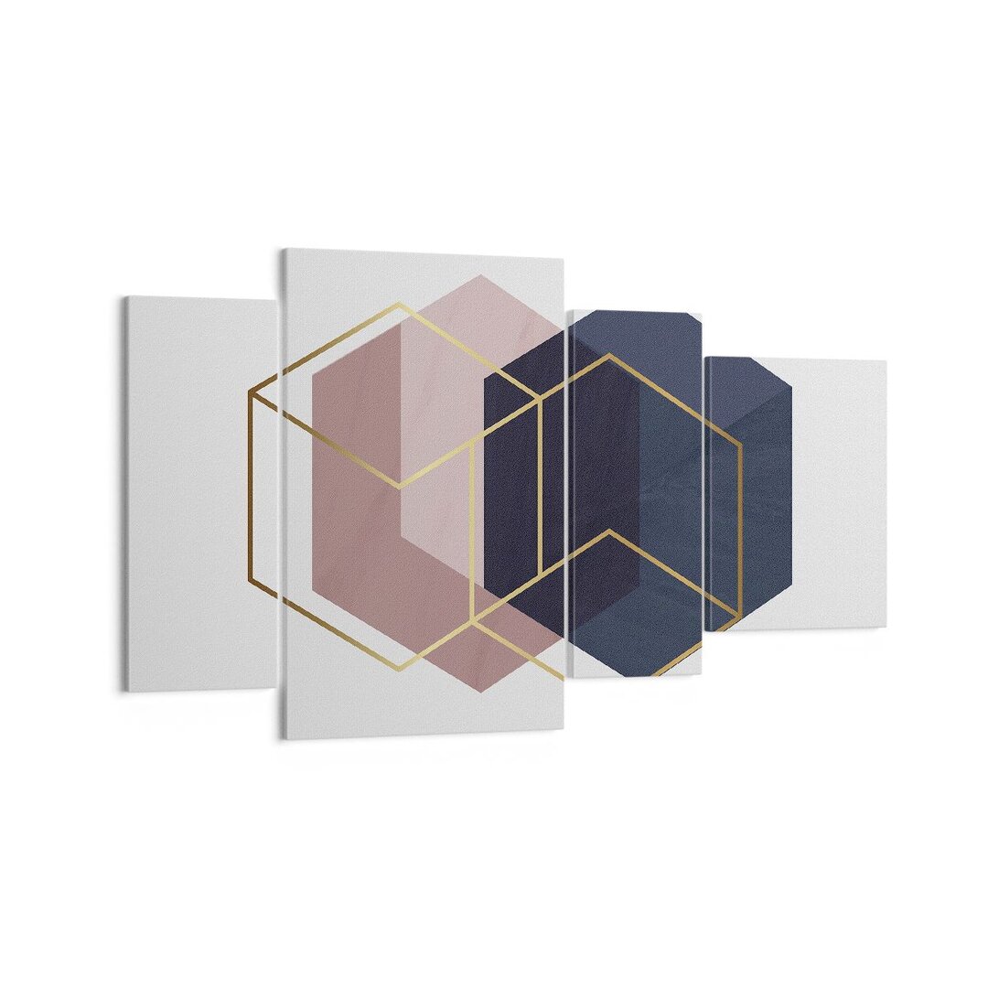 4-tlg. Leinwandbilder-Set Hexagons Modern Gold