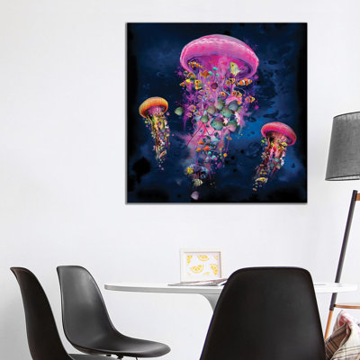 Electric Jellyfish World Pink 1 Piece Wall Art on Canvas