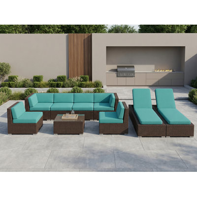 Ensemble de conversation modulaire en rotin avec coussins 9 pièces Barna - aucun assemblage requis