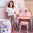  Teamson Kids Princess Rapunzel Wooden Play Vanity Table & Stool Set, Pink & Gray
