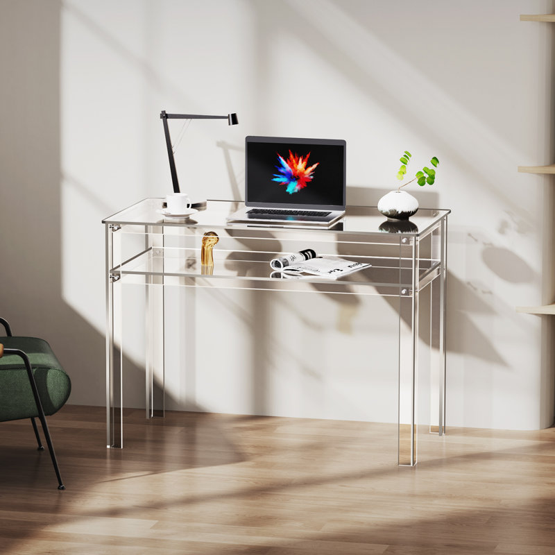 Acrylic Desk With Open Storage, Home Office Computer Writing Desk Office Study Table (39.4'' X 19.7'' X 29.5''), Clear