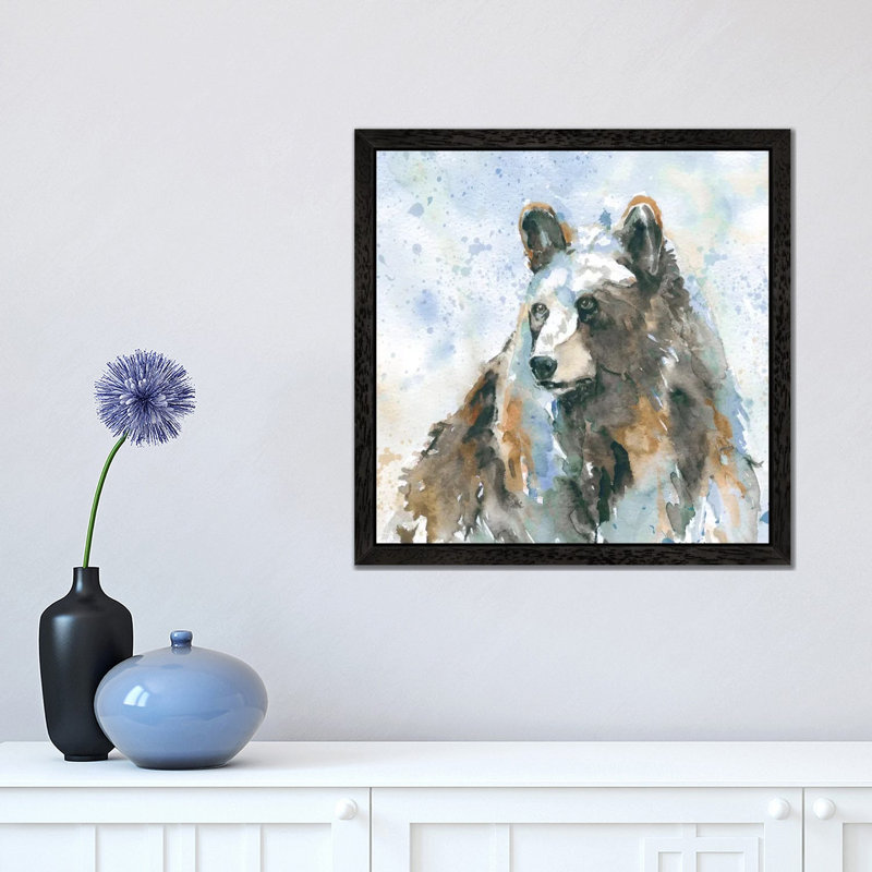 Black Bear On Blue by Carol Robinson - Floater Frame Painting on Canvas, Black, 93.98 cm H x 93.98 cm W