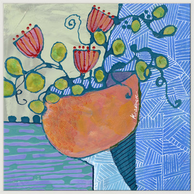 Three Flowers In Orange Vase Giclee On Canvas by Jill Krasner