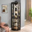 Vitrine de coin vitrée éclairée avec tablettes réglables, armoire à vin en cerisier sculpté, parfaite pour la maison ou le bureau - Noir-1810650501