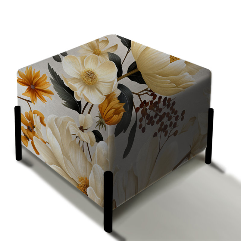 Beige Boho Chic Poppy Blooms - repose-pieds carré floral