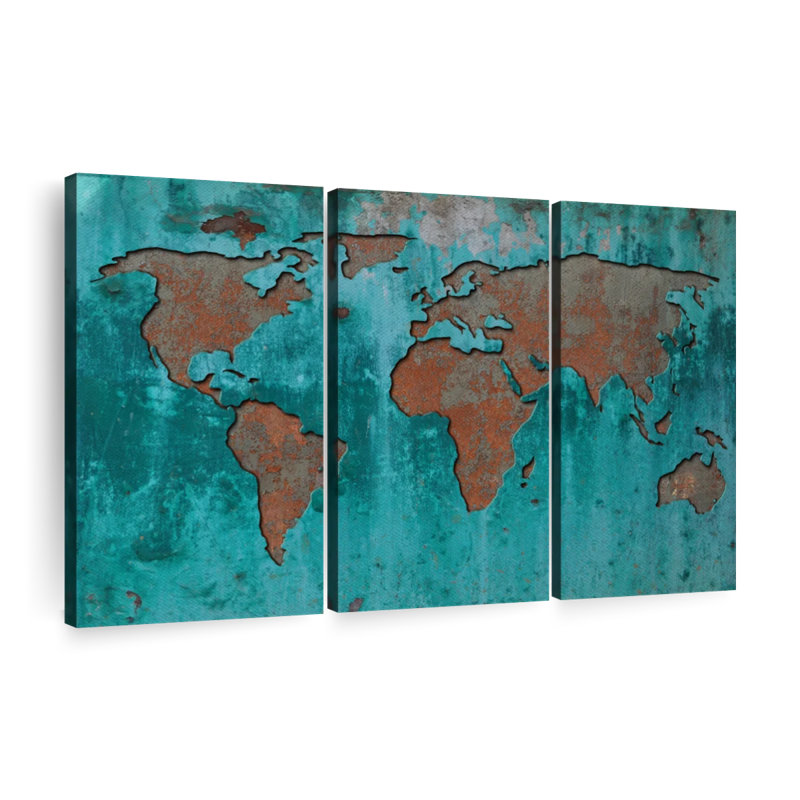 " Impression World Map " by Finnian P 3 - Pieces, 48" H x 74" W x 1.25"