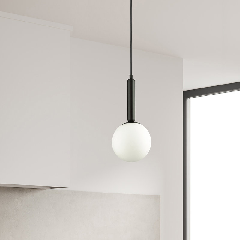 Tara 1 Light Incandescent Pendant, White, Matte Black/White