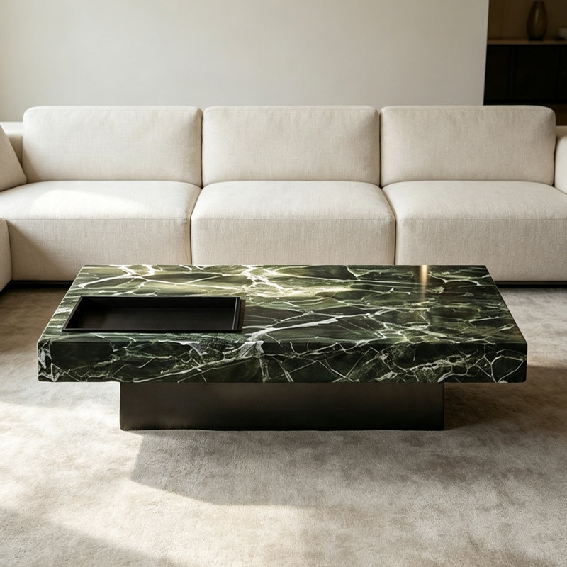 Table basse rectangulaire moderne en marbre, H 11,8 po x l 47,2 po x P 23,6 po