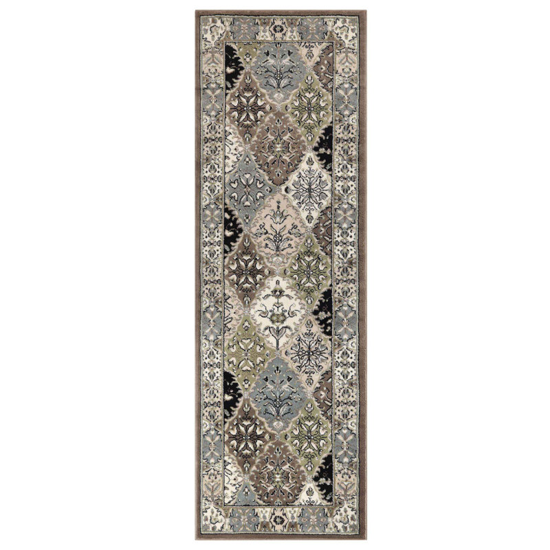 Tapis intérieur neutre damassé moderne Francesca, Tapis de couloir 2 pi 7 po x 8 pi