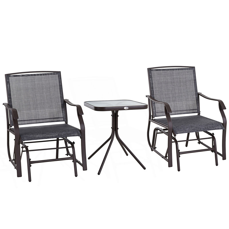 Fauteuil oscillant d'extérieur 3 pièces avec table basse et 2 balancelles de patio, Gris