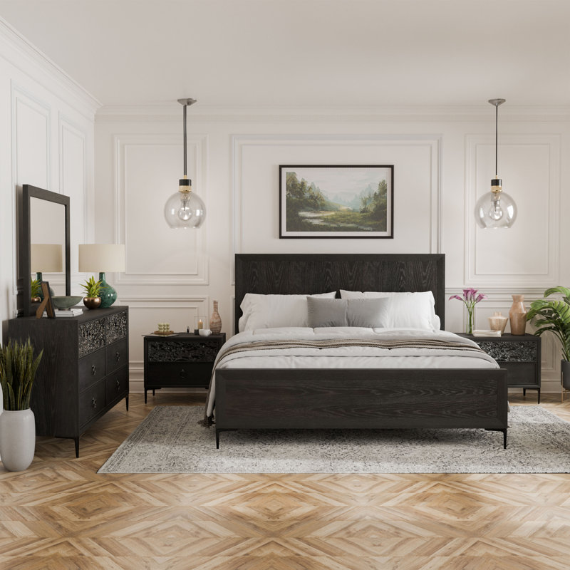 Ensemble de chambre à coucher 5 pièces Preste, Gris, Grand