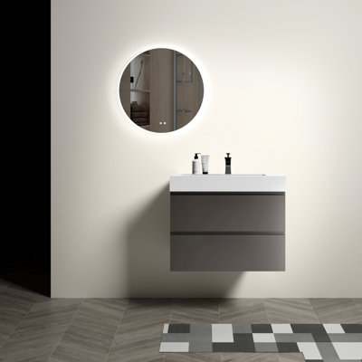 Meuble-lavabo de salle de bain gris - 30 po, fixation murale moderne avec beaucoup de rangement, glissières de tiroir silencieuses de 30 po et intérieur élargi
