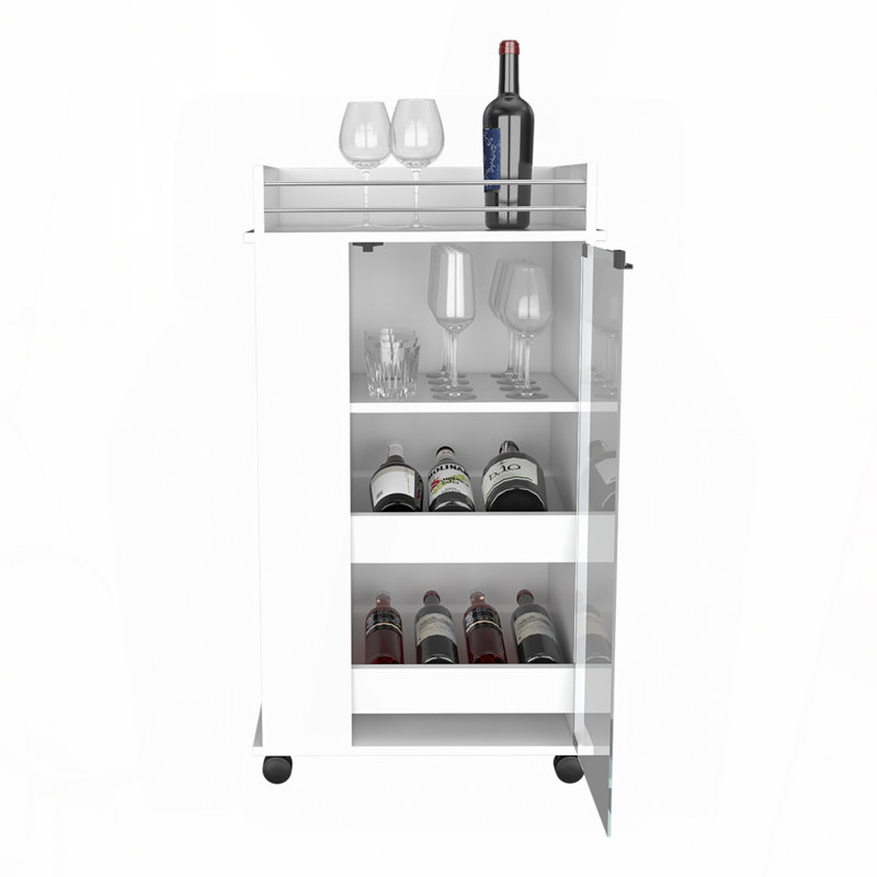 Chariot-bar avec porte vitrée et tablettes latérales