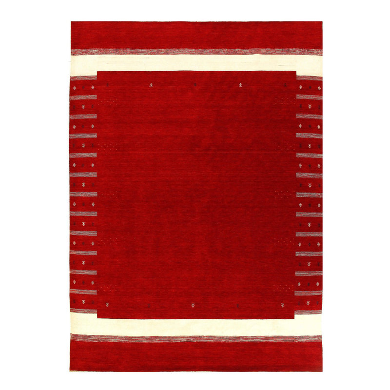 Tapis rouge / ivoire / blanc en laine / coton fait à la main 8 pi 9 po x 11 pi 11 po Wannetta