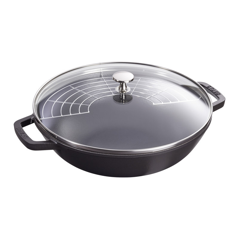 Staub Cast Iron Wok with Lid, Black Matte