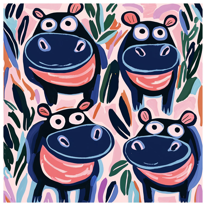Dessin de hippopotame, art, literie, hippos, couvre-lit, illustration, Lit simple