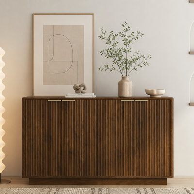 Buffet en bois moderne avec rangement, grand buffet cannelé avec tablettes réglables, crédence, console d'appoint