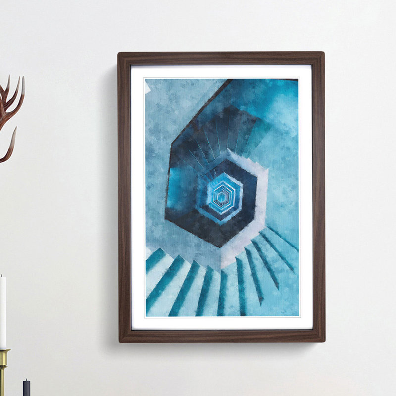 Endless Staircase - Single Picture Frame Painting on MDF, Walnut Framed, 63cm H x 45cm W x 2cm D