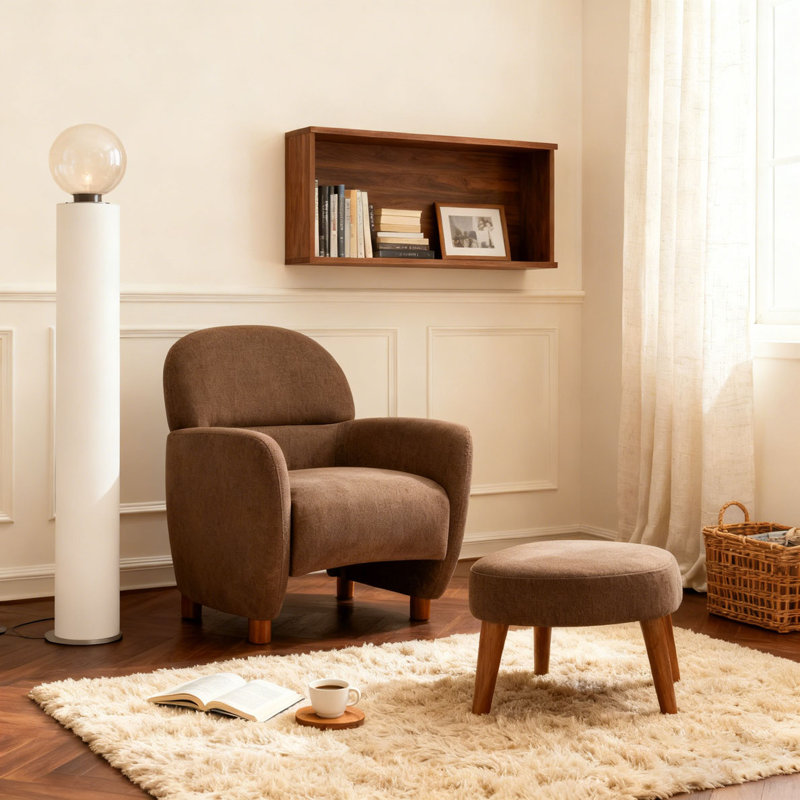 Chaise de loisir rembourrée avec repose-pieds, Brun