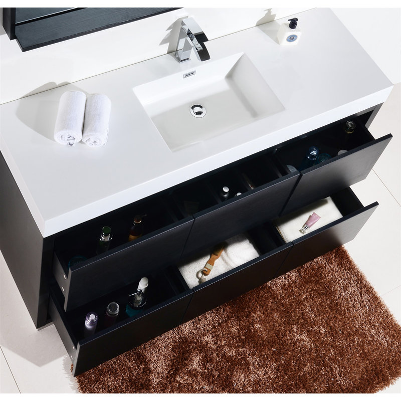 Royka 59'' Single Bathroom Vanity with Acrylic Top, Black