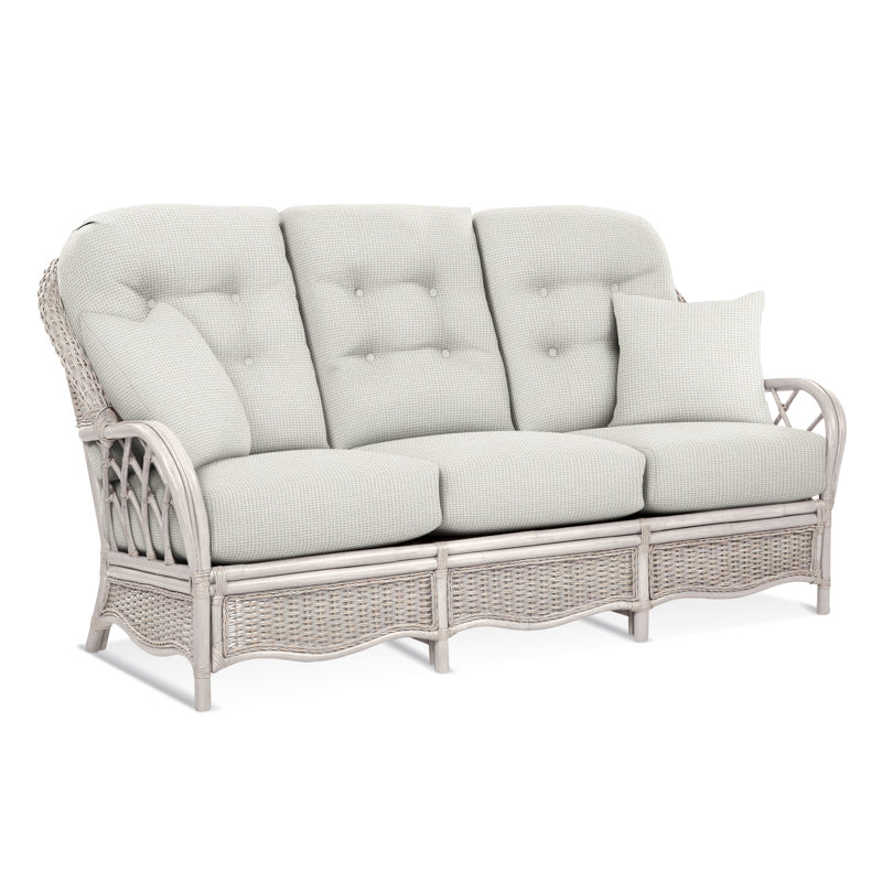 Everglade Upholstered 76'' Sofa, Antique Frost White, Beige/Gray Plaid; 0107-84