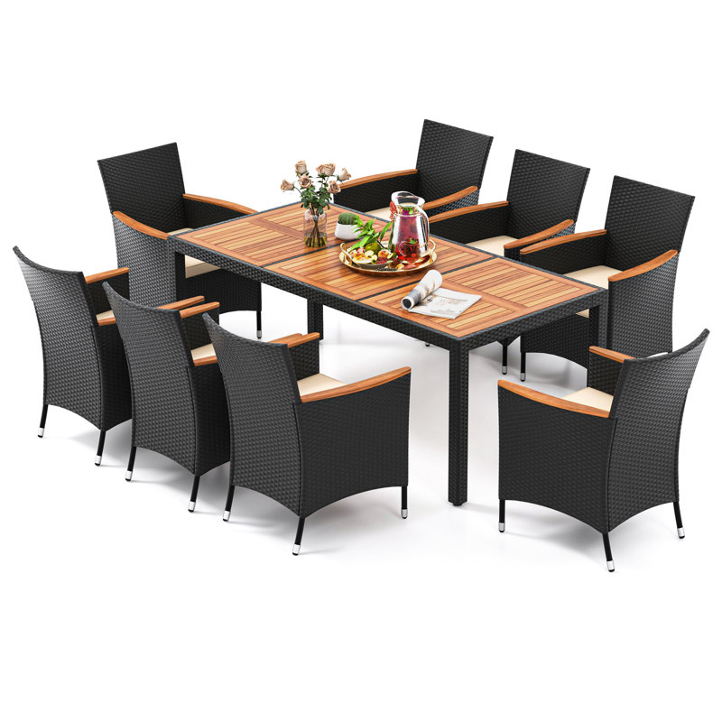 Nysa 8 - Person Acacia Wicker Patio Dining Set with Rectangular Table , Cushions Included