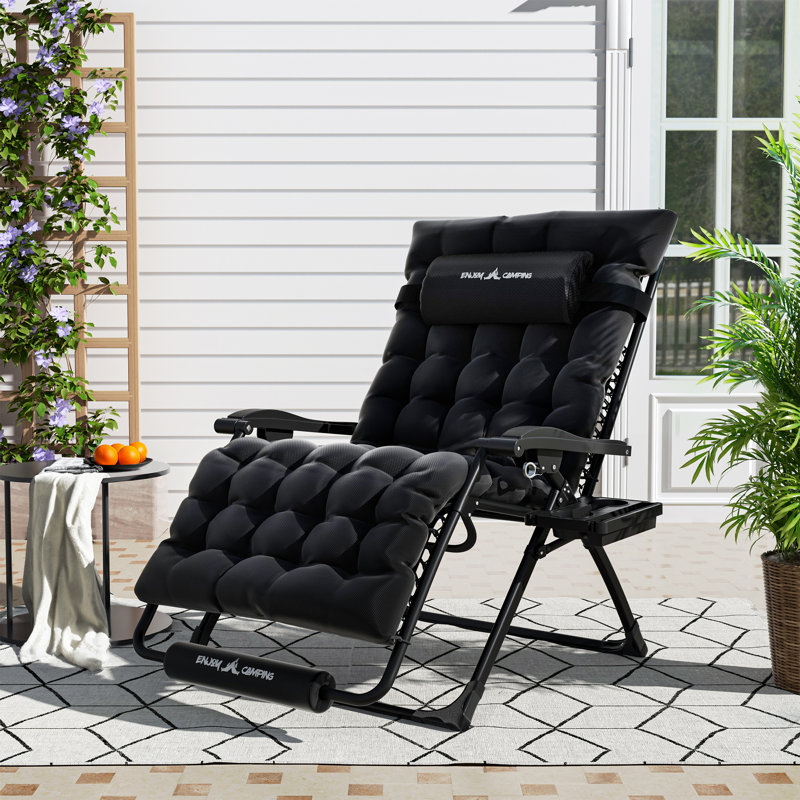 Oversized 33In XXL Zero Gravity Chair Folding Patio Lounge Chair with Cushion and Cup holder, Black, 45" H x 33" W x 30" D