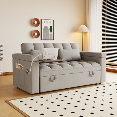Canapé-lit capitonné convertible de 65 po avec ports USB et fonction de rangement Omorf