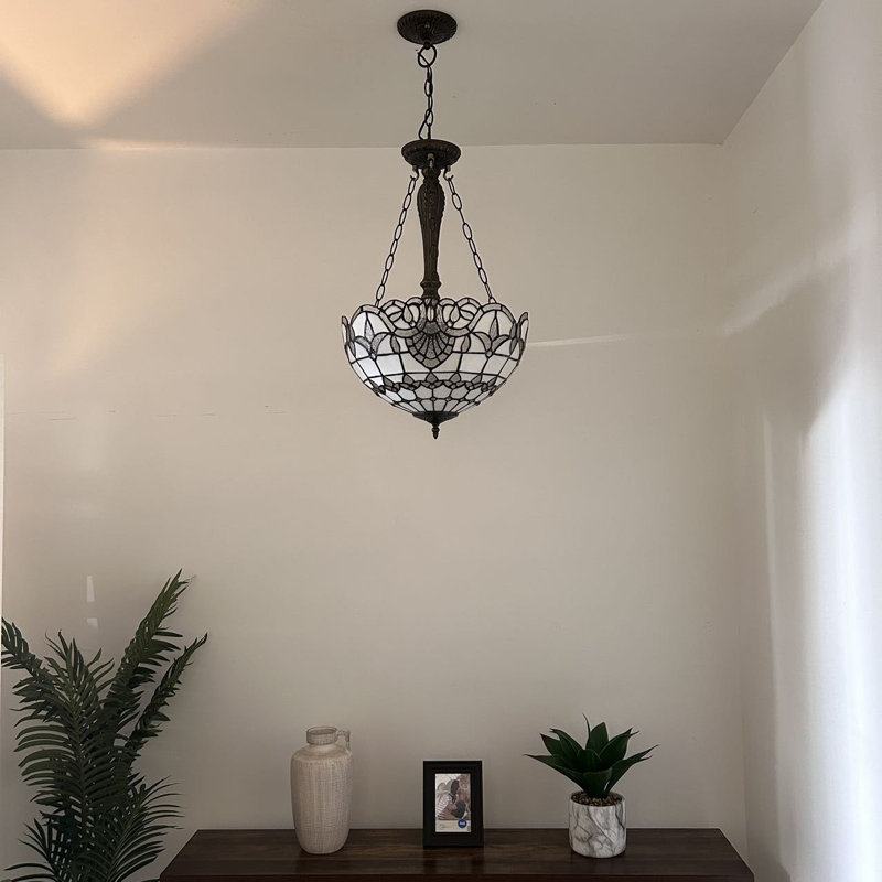 Spurling Tiffany Pendant Lights Ceiling Light Blue Stained Glass Baroque Style LED Bulbs Included 16" W*16"D*60" H, White