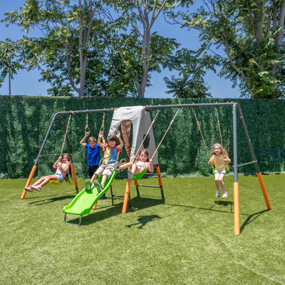 Ensemble de balançoire en métal avec balançoire debout et anneaux de gymnastique Jungle Warrior