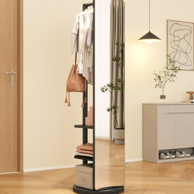 Miroir double en bois massif et en caoutchouc avec verre, largeur du miroir 65,7 x 17,7 po, noir