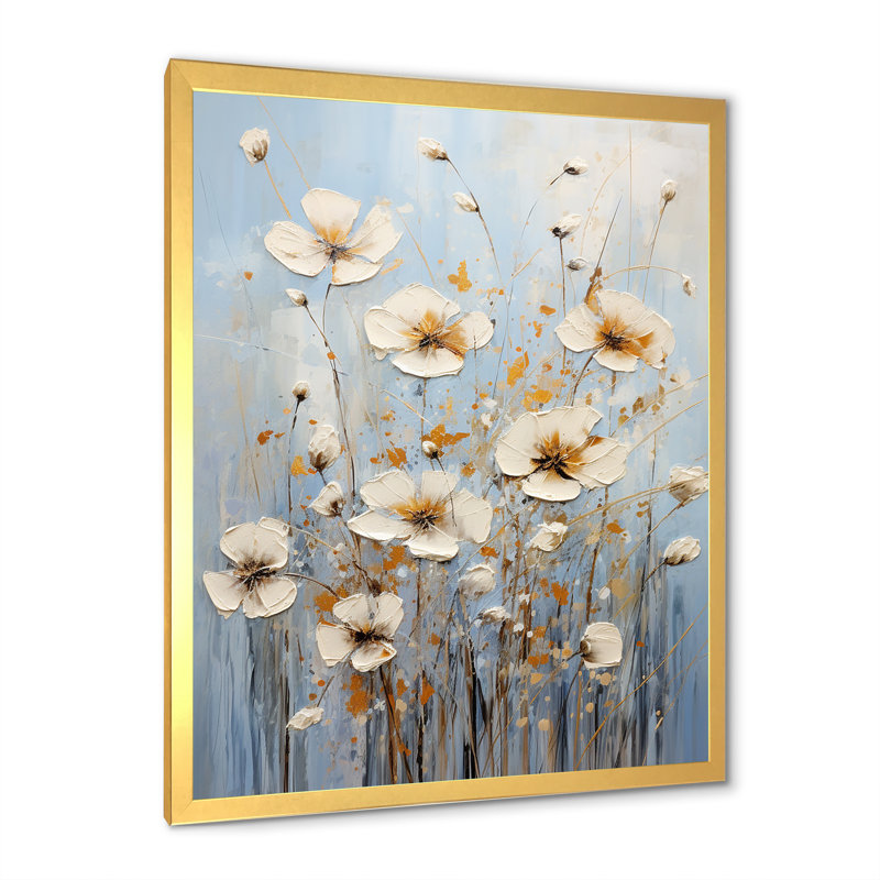 «Beige Wildflowers Floral Elegance I», reproduction sur toile, Cadre doré simple, H 32 po x l 24 po x P 1 po