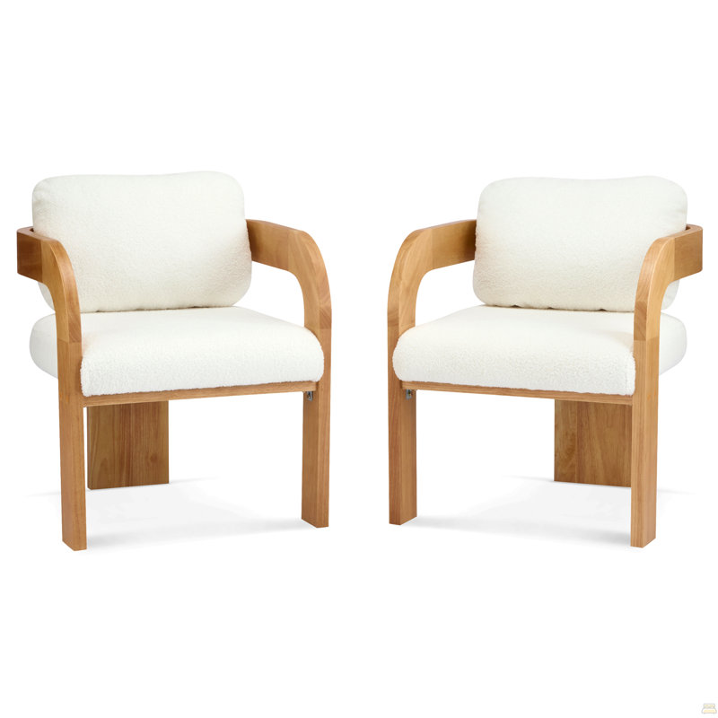 Ensemble de 2 chaises de salle à manger avec dossier coussiné, Blanc, Naturel