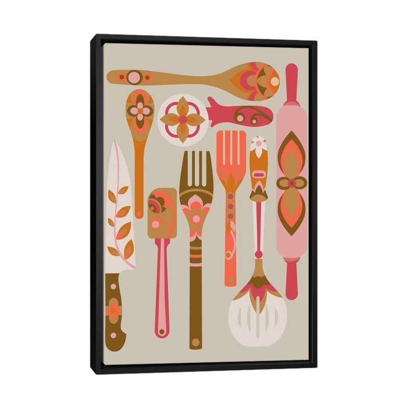 Dans la cuisine, impression sur toile tendue, H 26 po x l 18 po x P 1,5 po, Toile avec cadre noir