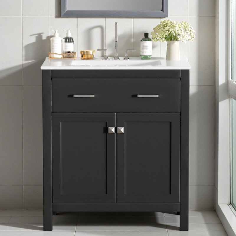 30" Single Bathroom Vanity With Ceramic Top, Black