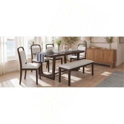 Ensemble de table de salle à manger 6 pièces TREXM, table de cuisine de ferme avec 4 chaises rembourrées et 1 banc, sièges pour 6, ensemble de salle à manger rectangulaire pour salle à manger, cuisine