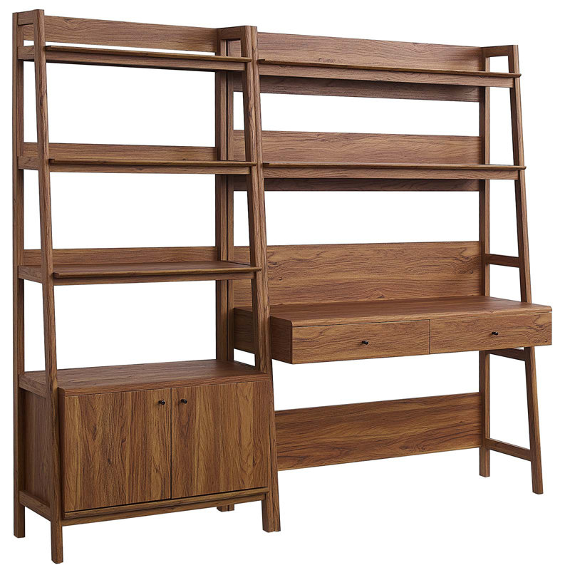 Modway Bixby 2-Piece Wood Office Desk and Bookshelf, Walnut