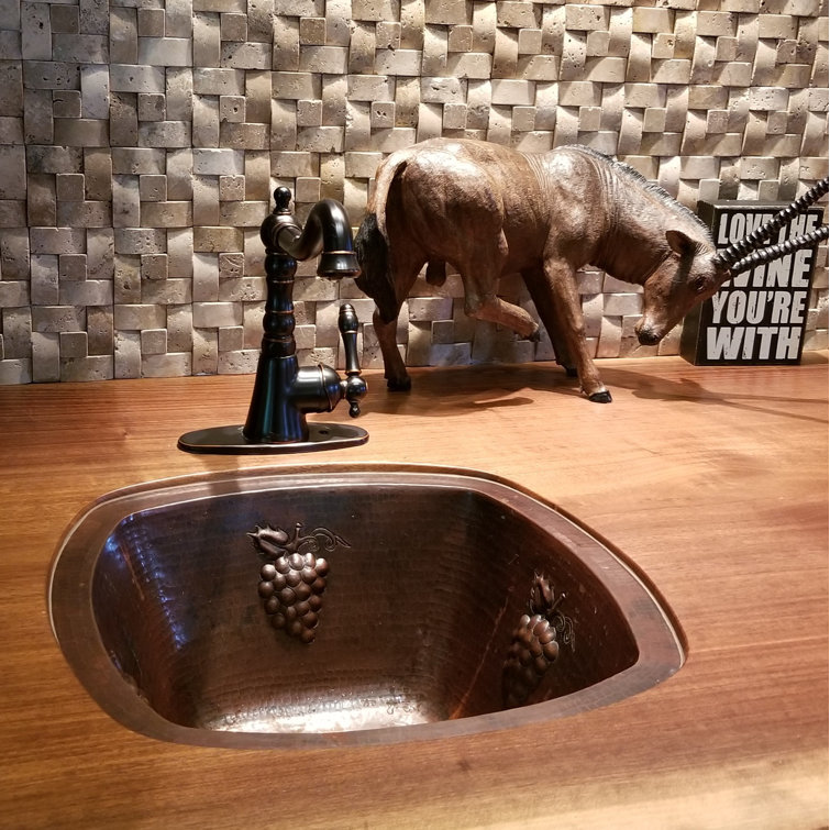 15" Square Copper Kitchen Bar Sink with Grape Designs