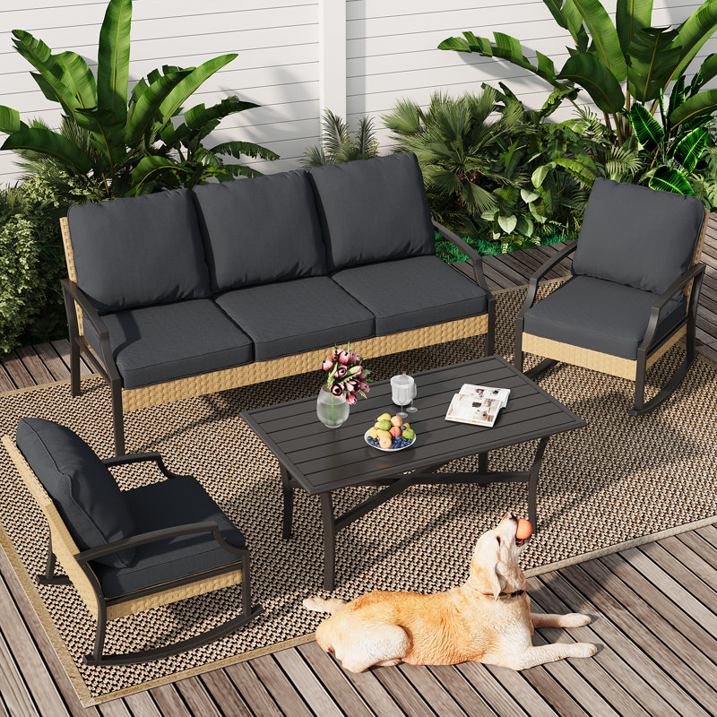 Patio Rattan Conversation Bistro Set With Coffee Table, Dark Grey