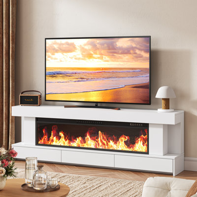 66" Fireplace Tv Stand For 75 Inch Tv, Led Fireplace Tv Stand & Modern Media Tv Console With Drawers, Entertainment Center With Fireplace, Electric Fi by Ivy Bronx