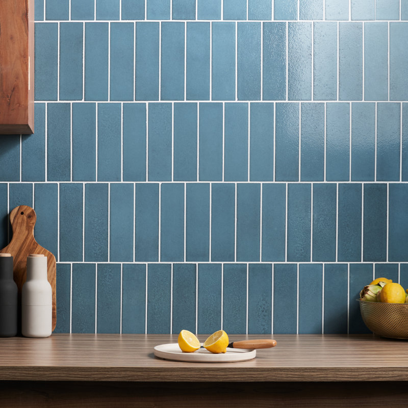 Groovy 2" x 8" Glossy Lava Stone Subway Wall Tile (3.88 Sq. Ft. / Case), Turquoise