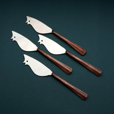 Ahrianna 4 Piece Stainless Steel (18/8) Wood Stainless Steel Cheese Serving Set