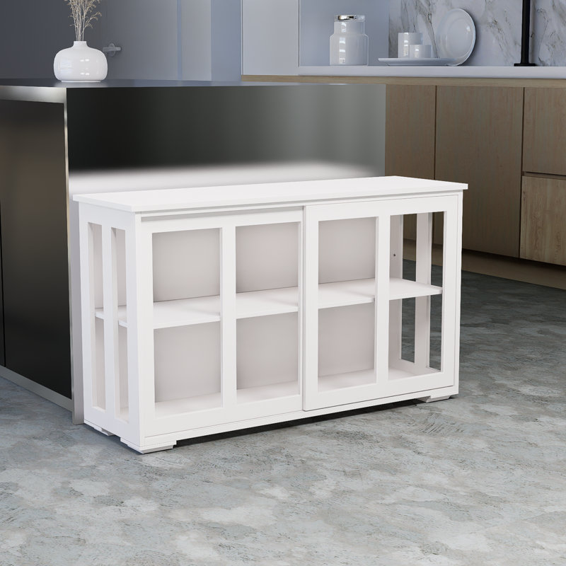Armoires de cuisine noires avec portes en verre, Blanc