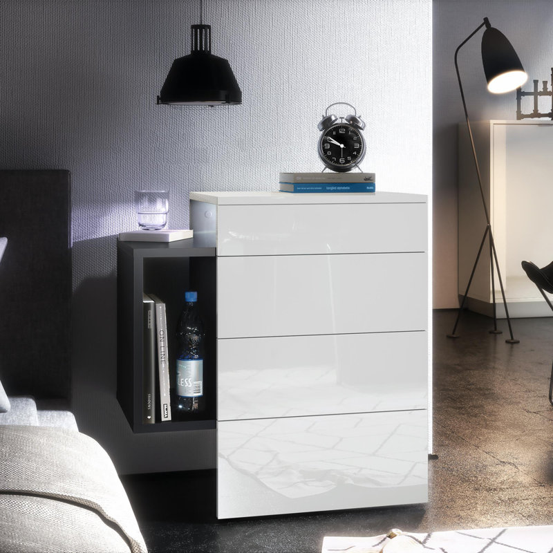 Mcardle 2 Drawer Bedside Table, White, With LED spotlight