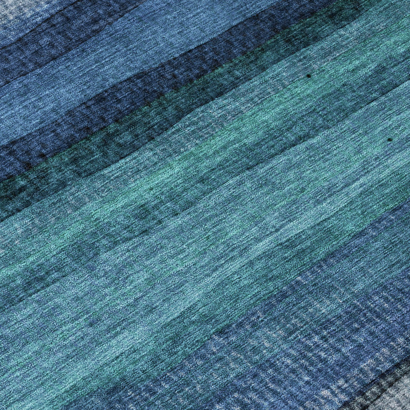 Tapis bleu sarcelle lavable à la machine intérieur / extérieur Xhevrie, Rectangle 1 pi 8 po x 2 pi 6 po