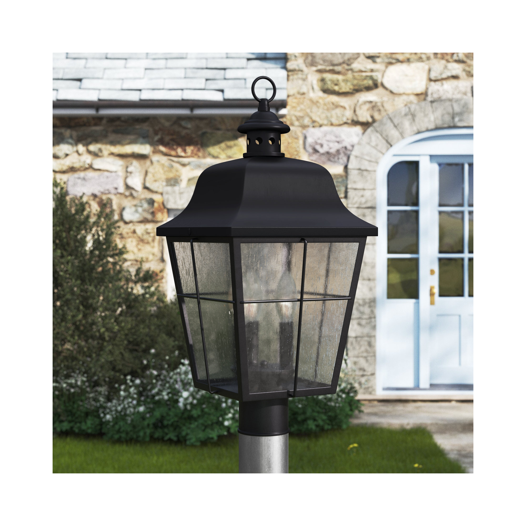 Merton Seeded Metal Outdoor Lantern Head, Mystic Black